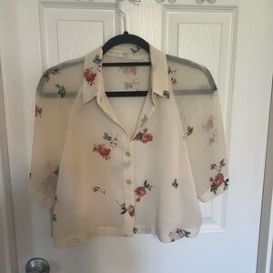 Wilfred Sheer Floral Blouse - Cream and Red